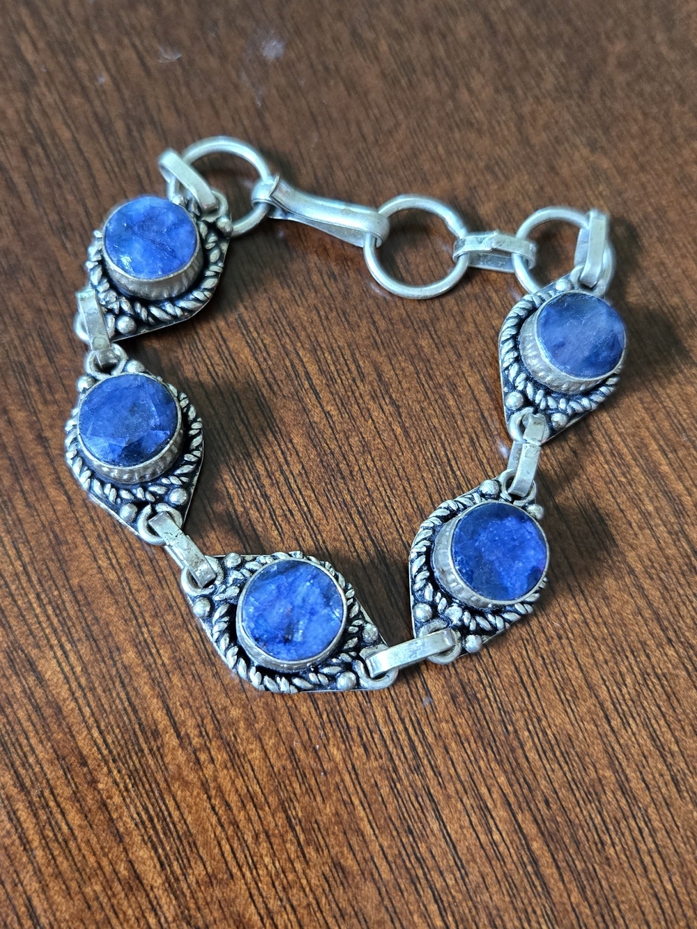 Silver Blue Stone Link Bracelet